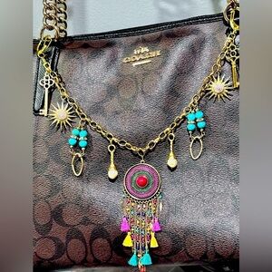 Bohemian Purse Charm With Tassels & Turquoise | OOAK Upcycled Bag Accessory